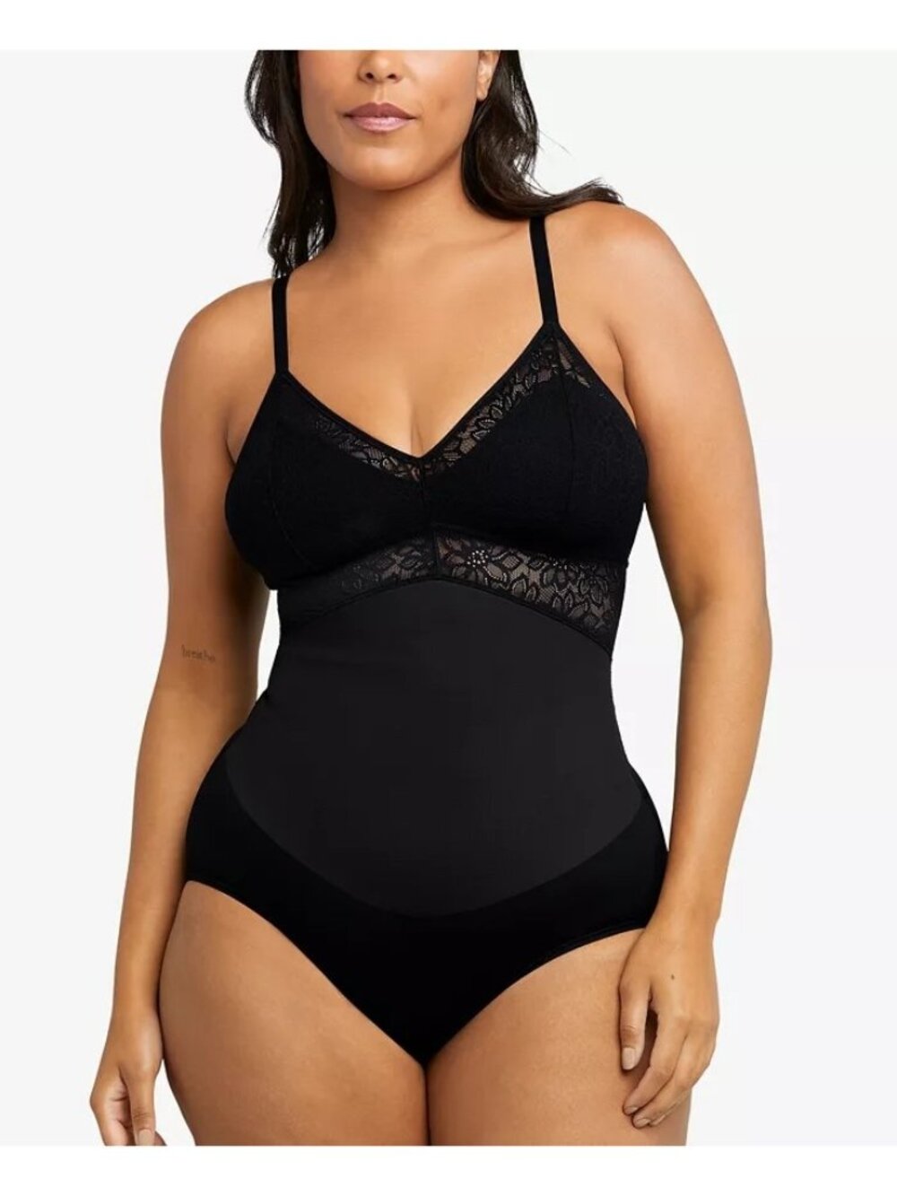 NWT Maidenform Tame Your Tummy Lace Firm Control Bodysuit Sz XL Black DMS097